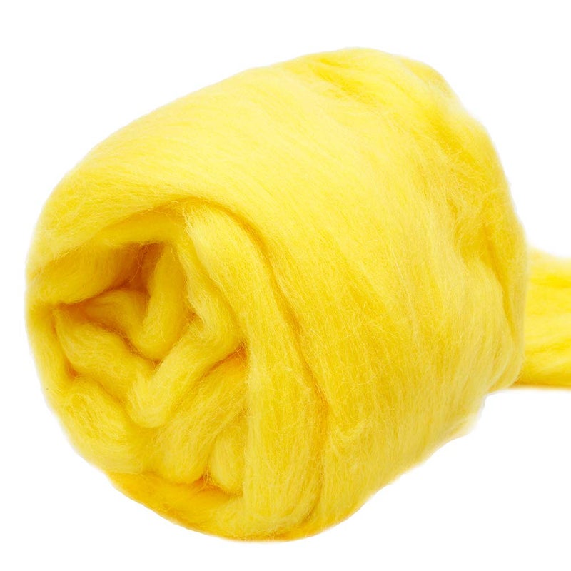 JUPEAN 3.53oz Wool Roving, Wool Felting Supplies, Pure Wools, Chunky Yarn, Spinning Wool Roving for Needle Felting Wet Felting DIY Hand Spinning (Bright Yellow) - Image 1